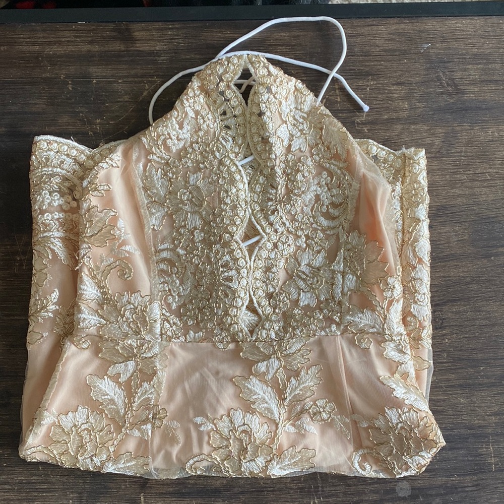 Champagne Dress w/ Floral Details